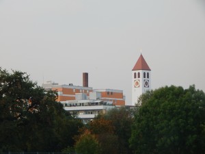 Solid-Bau und St. Martin vom Stadtpark aus
